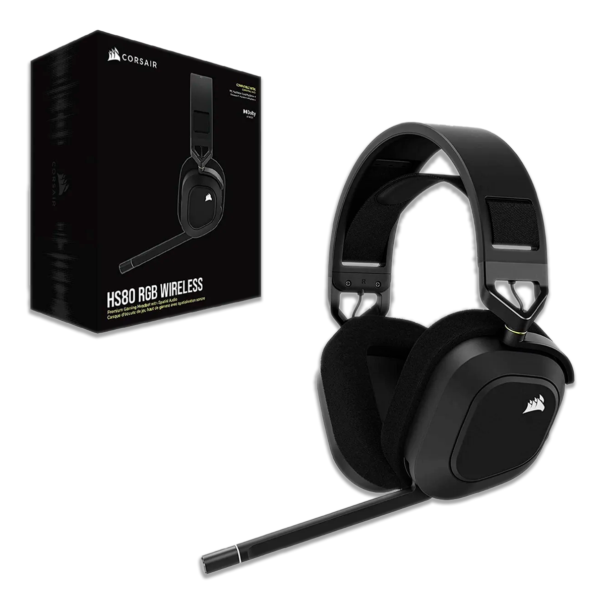AUDIFONO - MICROFONO CORSAIR GAMING HS80 SONIDO ENVOLVENTE DOLBY AUDIO 7.1 RGB INALAMBRICO NEGRO
